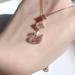 2024 fashion creative pink swan crystal necklace