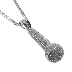 Hip-hop diamond-encrusted microphone necklaces.