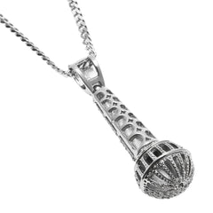 Hip-hop diamond-encrusted microphone necklaces.