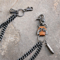 Punk double gun bullet pendant cowhide metal thick trouser chain