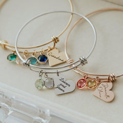 Personalized Birthstone Bracelet Mama Heart Family Birthstones Names Bracelet