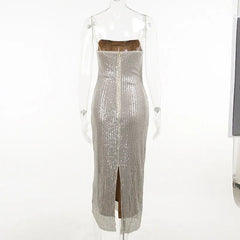 Sleeveless Glitter Sequined Evening Party Club Maxi Dress