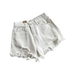Pocket Tassel Perforated Denim Shorts Female
