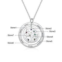 Tree of Life Name Necklace with Birthstone Name Engraved Pendant Family