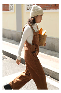 Brown Corduroy Jumpsuits Women Autumn Straight Baggy Loose Casual Wide Leg Trousers Female