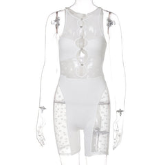 Mesh Sheer Patchwork Playsuit Birthday for Women Y2k Clothes Shorts Rompers