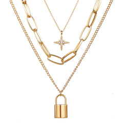 Multi Layer Lock Portrait Pendants Necklaces For Women Gold Metal Key Heart Necklace