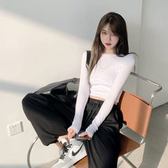 T-shirt Women Design Chest Type Crop Tops Aautumn New Skinny Long Sleeve