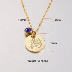 Stainless Steel Birth Flower Necklaces Birthstone Choker Necklace