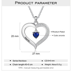 Personalized Heart Name Necklace with 1-8 Engraving Birthstone Pendant