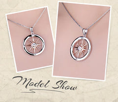 Sun Star Compass Necklace Circle Rose Gold Cubic Zirconia Pendant