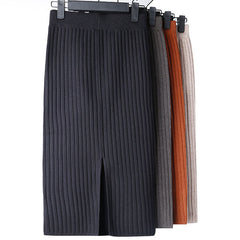 High Waist Women Knitted Skirt Spring Autumn Fashion Rib Skirt Elegant Midi Skirt