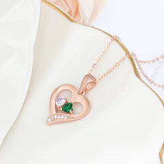 925 Sterling Silver Name Necklace with 2 Birthstones Custom Engraved Heart Pendant