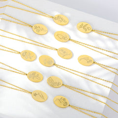 Birth Mother Flower Neckalce New Month Necklace For Mom Gold Color Oval Pendant Necklace