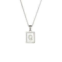 18K Golden Chain Necklaces Male Square Natural Shell Initial Letters Pendant Stainless Steel Jewelry