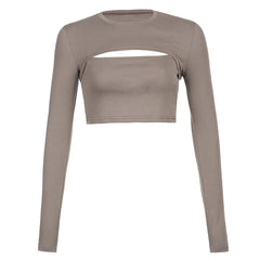 Hollow Knit Top Sweater Women Party Navel Slim Ribbed Summer Lady Shirts