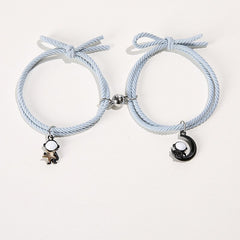 2Pcs/ Set Cartoon Magnetic Couple Bracelets with Moon Robots Pendant