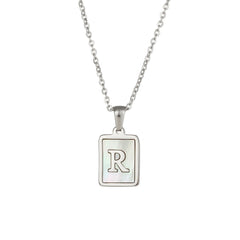 18K Golden Chain Necklaces Male Square Natural Shell Initial Letters Pendant Stainless Steel Jewelry