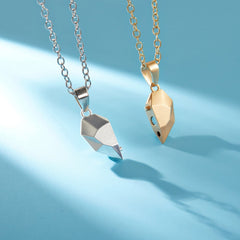 2Pcs Punk Heart Pendant Couple Necklace Lover Distance Faceted Magnetic Necklace