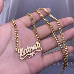Custom Name Necklace With Heart Stainless Steel Cuban Chain Necklace