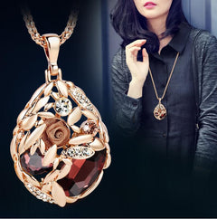 Collier Femme Long Gray Crystal Necklaces & Pendants for Women Round Statement Necklace