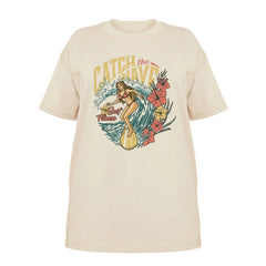 1pcs WHITE Tees Summer Casual Oversized Tee Best Surfing Santa Monica California Womens Retro Style