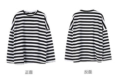 Women harajuku Striped Tshirt Long Sleeve O-Neck T-Shirts Casual oversized T Shirt