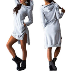 Woman Sweatshirt Dress Hoodies Autumn Sports Casual Long Sleeve Split Sweatshirt Hooded Dress