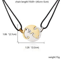 Black White Cat Stitching Necklace Friendship Heart Shape Gold White Cat Cute Couple Jewelry