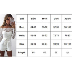 Women Summer Off Shoulder Sexy Playsuits Long Sleeve Sheer Lace Patchwork Hollow Skinny Playsuits