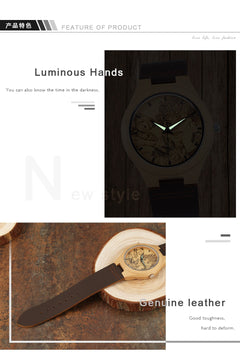 Personalized Custom Photo Texts Wooden Watch Log Wood Case Genuine Leather Watches