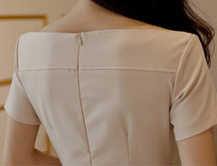 Brief Style Slash-neck Sleeveless Office Ladies Dress Elegant Midi Pencil Dresses