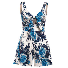 Female Sexy Playsuit print sexy V-neck short jumpsuit women loose casual beach romper