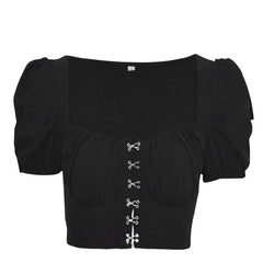 Women clothes Ladies Button Square Neck Tops Short Sleeve square collar pullover T-shirts