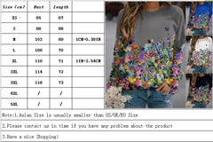 Women's Flower Print Top Loose Long-sleeved Round Neck Sweater All-match T-shirt