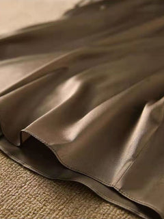 Silk Thin Short Sleeve Tees Style Slip Woman Summer Clothes Brown Tops Solid Loose Casual