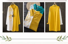 Women Cotton Linen Embroidery Blouse Long Sleeve Patchwork Color Top