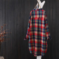 100% Cotton Plaid Shirt Long Sleeve Button Up Casua Loose Blouse Plus Size