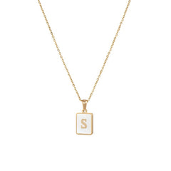 18K Golden Chain Necklaces Male Square Natural Shell Initial Letters Pendant Stainless Steel Jewelry