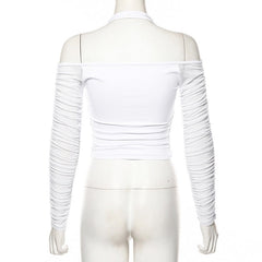 Mesh Shirt Women Tshirt Top Autumn Halter V-neck Off the Shoulder T-shirts Streetwear Top