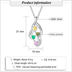 925 Sterling Silver Mother Necklace with 4 Custom Birthstones Name Heart Necklaces