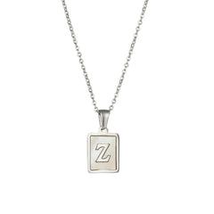 18K Golden Chain Necklaces Male Square Natural Shell Initial Letters Pendant Stainless Steel Jewelry