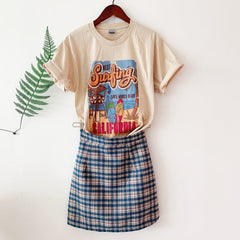 1pcs WHITE Tees Summer Casual Oversized Tee Best Surfing Santa Monica California Womens Retro Style