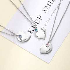 3pcs/Set Personalized Heart Birthstone Best Friend Necklace