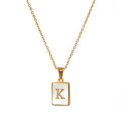 18K Golden Chain Necklaces Male Square Natural Shell Initial Letters Pendant Stainless Steel Jewelry