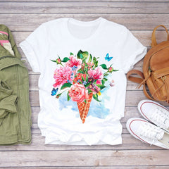 Dream Feather Print Summer Short Sleeve T-Shirts Top Graphic Plue Size