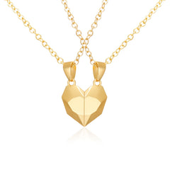 2Pcs Punk Heart Pendant Couple Necklace Lover Distance Faceted Magnetic Necklace