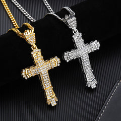 Diamond Vintage Cross Pendant Hip Hop Necklace