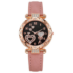 Simple leather strap quartz watch for students