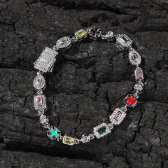 Hip-Hop Diamond-Encrusted 6mm Colored Gemstone Bracelet